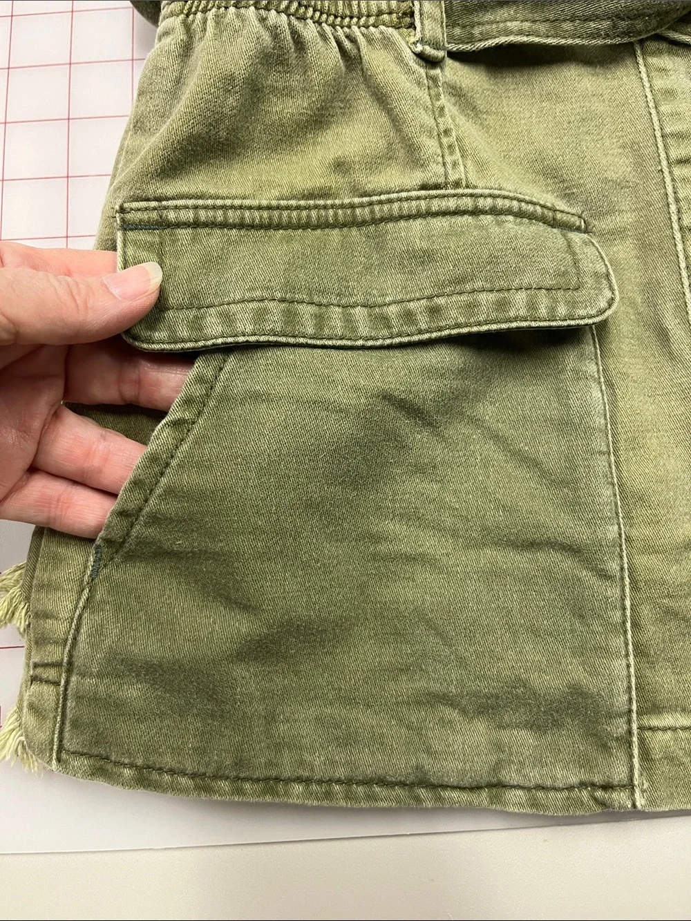 ANTHROPOLOGIE HEI HEI Modern Arty Ruffle Peplum Olive Utility Tie-Waist Jacket S